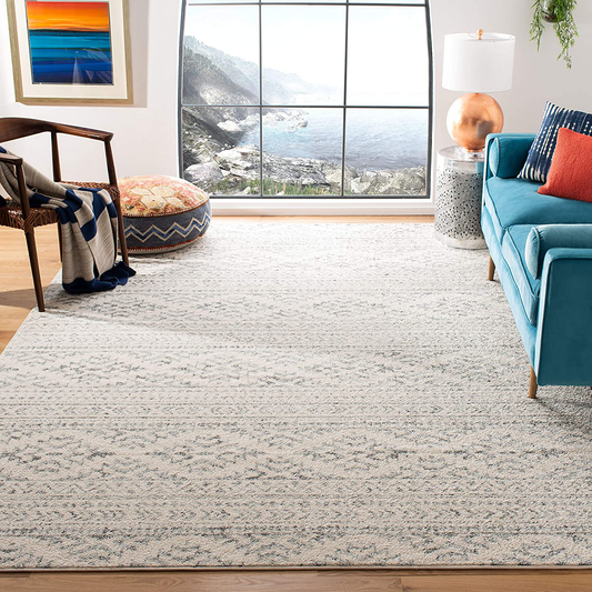 Rynx | Safavieh Tulum Collection Tul272a Moroccan Boho Tribal Non-shedding Stain Resistant Living Room Bedroom Area Rug, 3' X 3' Square, Ivory / Gray