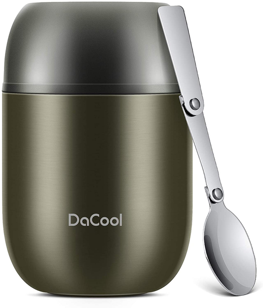 Rynx | Dacool Warm Food Jar Insulated Lunch Box Container Vacuum Stainless Steel 16 Ounce Kids Adult Bento Box For Hot Food With Spoon Leak Proof For School Office Picnic Travel Outdoor, BPA Free - Gray