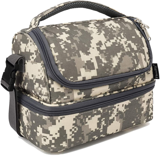 Rynx | Flowfly Kids Double Decker Cooler Insulated Lunch Bag Lunch Box Large Tote For Boys, Girls, With Adjustable Strap, Child Size, Digital Camo