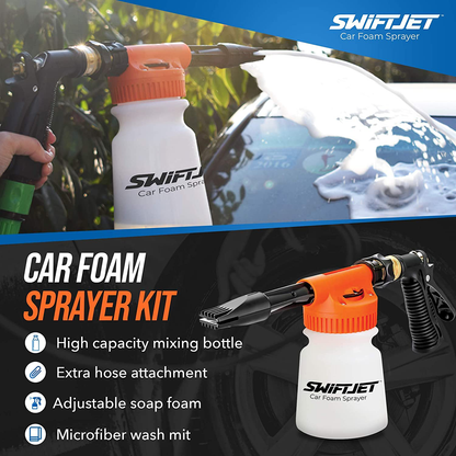 Rynx | SwiftJet Car Wash Foam Cannon Sprayer with Microfiber Wash Mitt - Adjustable Water Pressure & Soap Ratio - Foam Cannon Attaches to Any Garden Hose (Foam Sprayer with Wash Mitt)