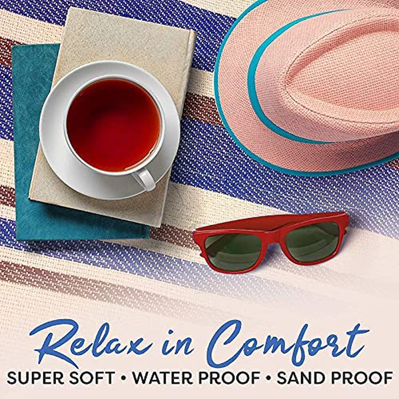 Rynx | Extra Large Picnic Blanket Double Layer for Outdoor Waterproof Practical Mat Tote Our Summer Blue and White Striped for the Beach, Camping on Grass