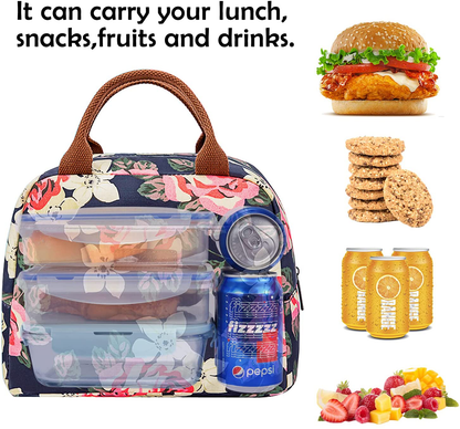 Rynx | Lokass Lunch Bag Cooler Bag Women's Tote Bag Insulated Lunch Box Water Resistant Thermal Lunch Bag Soft Lining Lunch Bags For Women / Picnic / Boating / Beach / Fishing / Work (Peony)