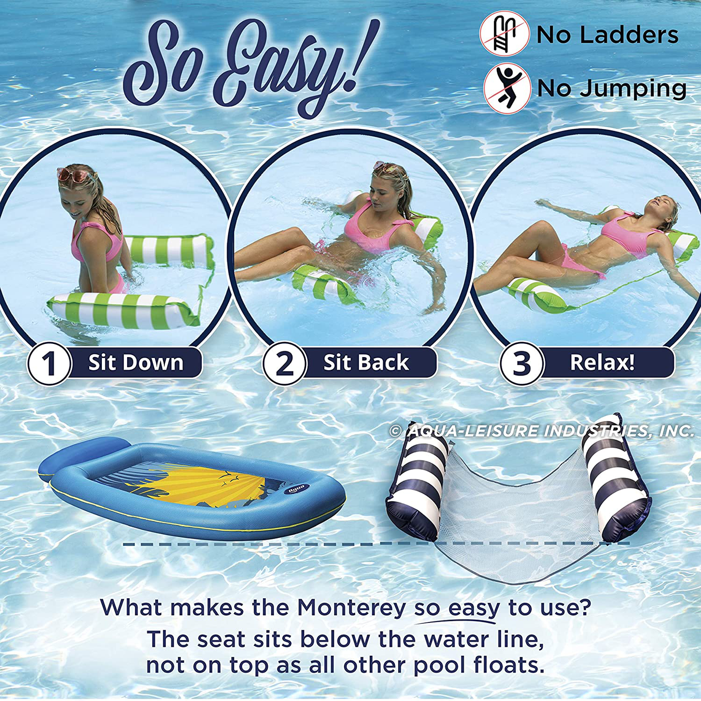 Rynx | Aqua LEISURE Mosaic 3-in-1 Pool Lounge Chair with Length Adjustment, Multi-use Inflatable (Chair, Drift, Lounge) Pool Floater, Green Mosaic (AZL17010MG)