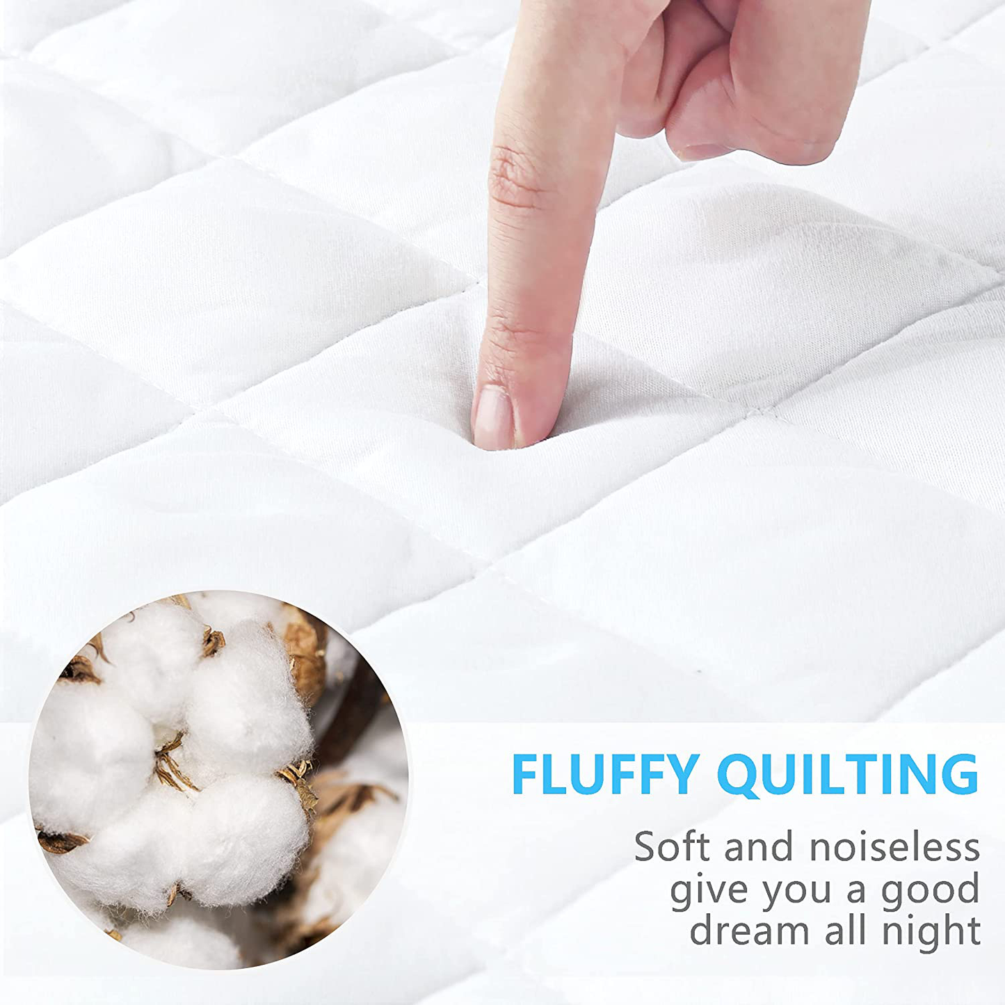 Rynx | Ruili Cal King Quilted Fitted Mattress Pad, 100% Waterproof Deep Pocket Stretch Up to 21 Inch Mattress Protector Soft Snow Cotton Filling Mattress Protector