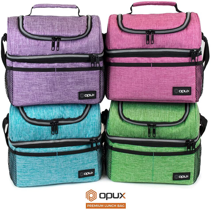 Rynx | Insulated Double Compartment Lunch Bag For Women, Ladies | Double Lid Reusable Lunch Box Cooler With Shoulder Strap, Leakproof Liner | Medium Lunch Bucket For School, Work, Office (Floral Gray)