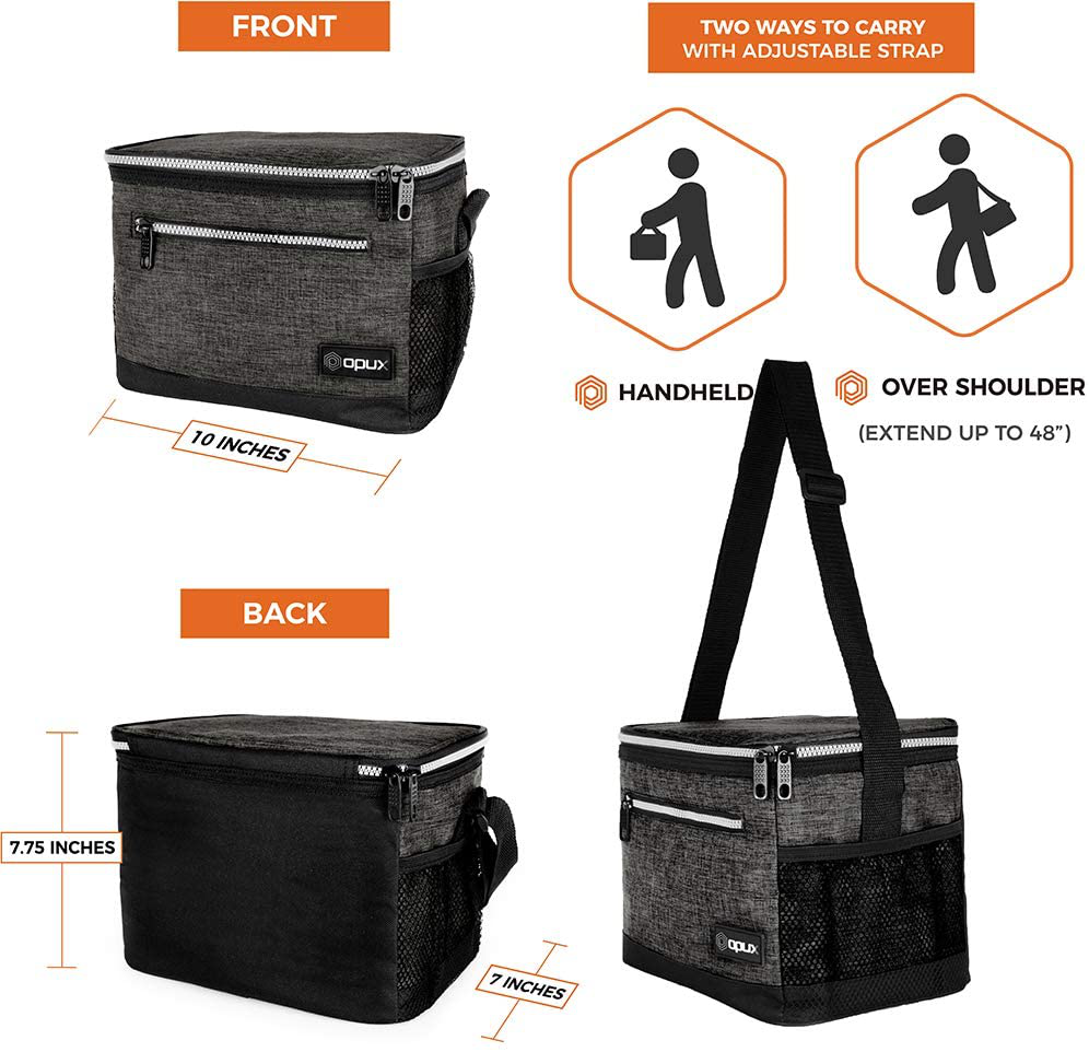 Rynx | Opux Insulated Large Lunch Box For Men Women, Leakproof Thermal Food Bag For Work, Reusable Food Cooler Tote, Soft School Lunch Box With Shoulder Strap, Pockets, 18 Cans, 10l, Dark Gray Coal
