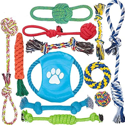 Rynx | 12 Pack Dog Toys for Large Dogs - Aggressive Chewers, 100% Cotton for Teeth Cleaning