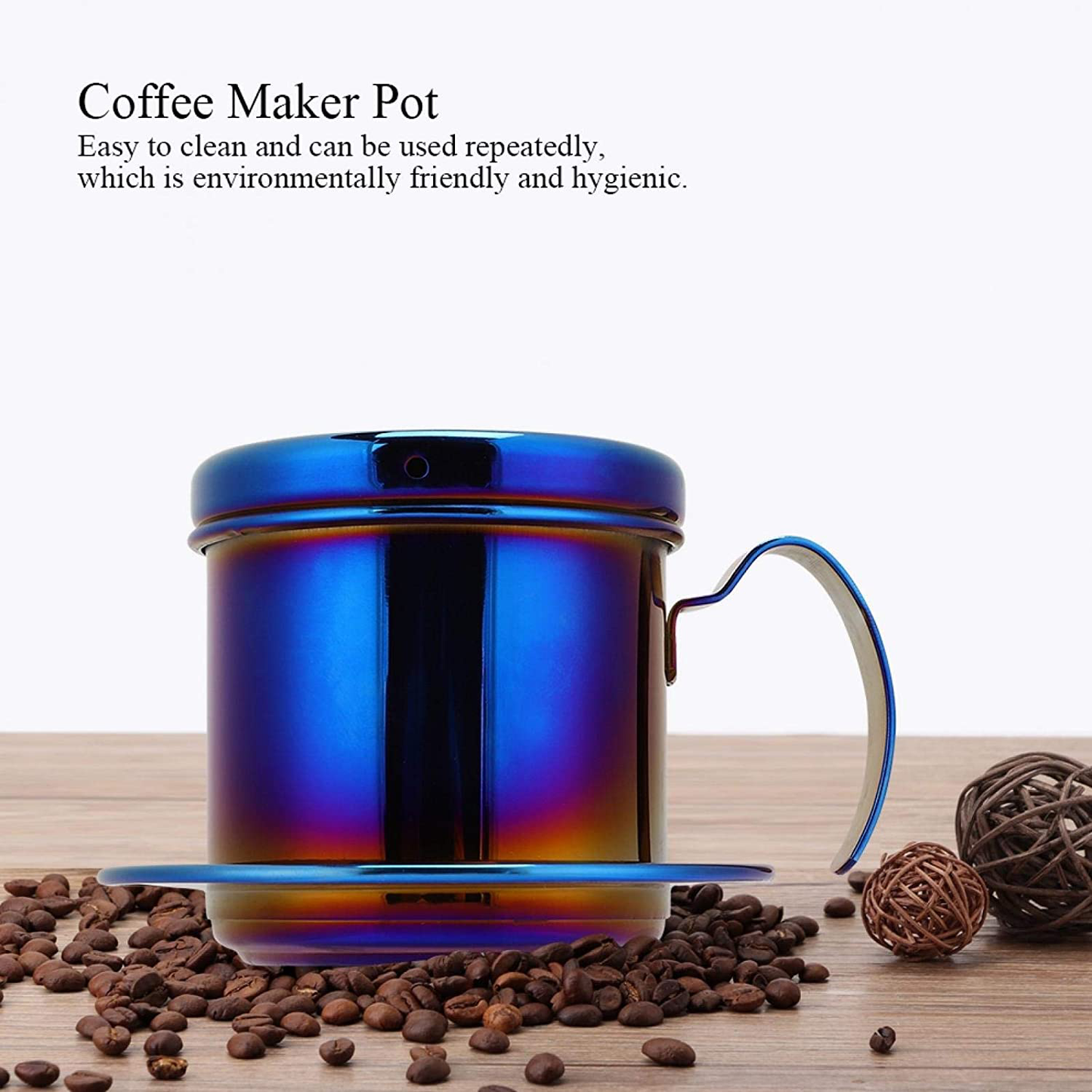 Rynx | Coffee Drip Filter Pot Stainless Steel Vietnamese Style Coffee Maker Pot Coffee Drip Brewer for Home Kitchen Office Outdoor (blue)