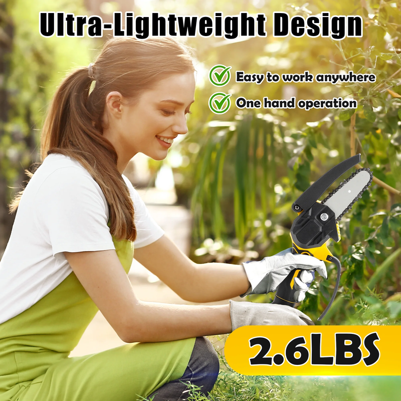 Rynx | 4 Inch Mini Chainsaw with 2 Batteries, Portable Wireless Lightweight Handheld Chainsaw