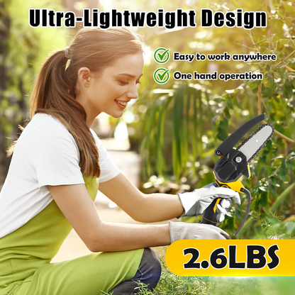 Rynx | 4 Inch Mini Chainsaw with 2 Batteries, Portable Wireless Lightweight Handheld Chainsaw