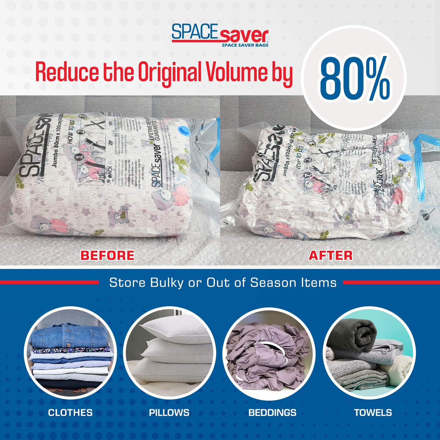 Rynx | Spacesaver Premium Vacuum Storage Bags. 80% more storage! Hand pump for travel! Double zipper and triple seal turbo valve for maximum space saving! (Small 6-pack)
