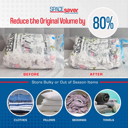 Rynx | Spacesaver Premium Vacuum Storage Bags. 80% more storage! Hand pump for travel! Double zipper and triple seal turbo valve for maximum space saving! (Small 6-pack)