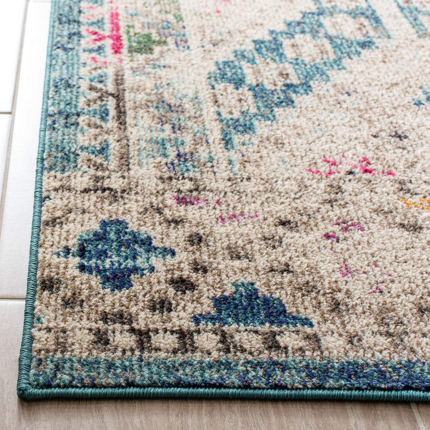 Rynx | Safavieh Madison Collection MAD418K Boho Diamond Distressed Non-Shedding Stain Resistant Living Room Bedroom Runner, 2'2" x 6', Blue / Yellow