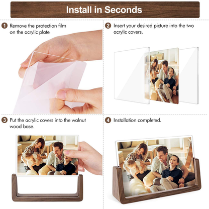 Rynx | Mixoo Picture Frame 2 Pack - Rustic Wood Picture Frames with Walnut Wood Base and High-Resolution Shatterproof Acrylic Glass Cover for Table or Desktop Display (4x6 inches, Horizontal + Vertical)