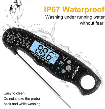 Rynx | KULUNER TP-01 Waterproof Digital Type Thermometer with 4.6” Foldable Probe Backlight & Calibration Function for Cooking Food Candy, BBQ Grill, Liquids, Beef (Red)