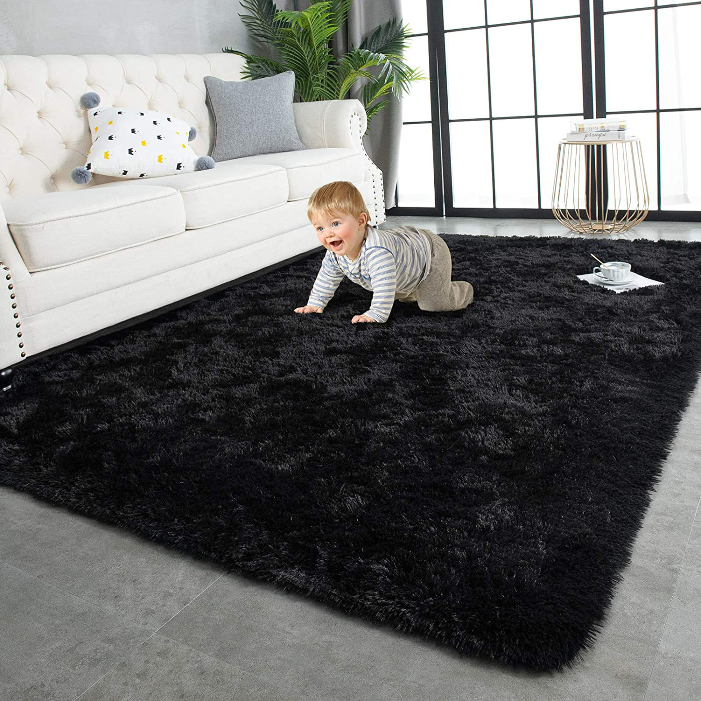 Rynx | Twinnis Super Soft Shaggy Rugs Fluffy Rugs, 3x5 Feet, Indoor Modern Plush Area Rugs For Living Room Bedroom Children's Room Kindergarten Home Decor, Upgraded Non-Slip Durable Rectangular Fuzzy Rug, Gray