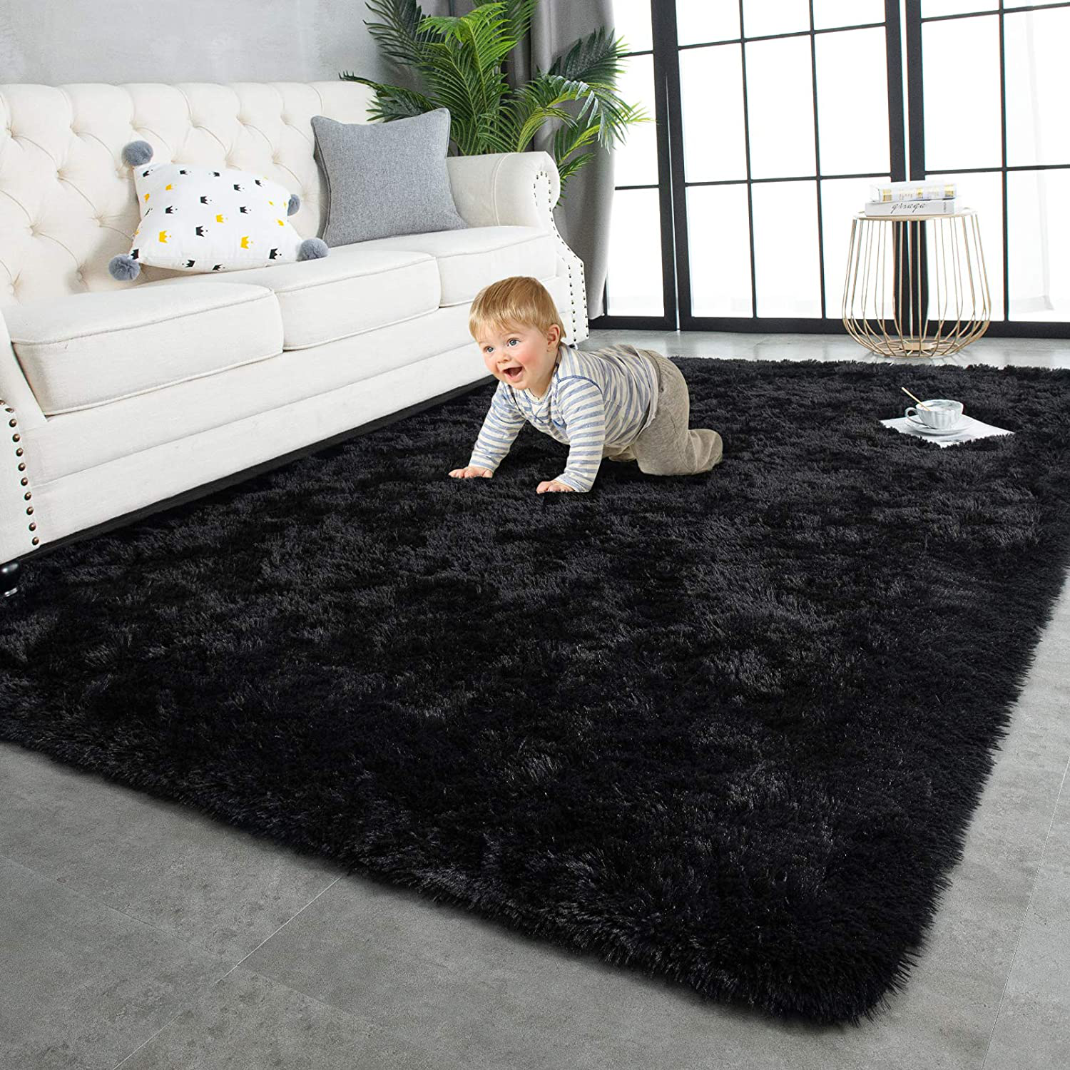 Rynx | Twinnis Super Soft Shaggy Rugs Fluffy Rugs, 3x5 Feet, Indoor Modern Plush Area Rugs For Living Room Bedroom Children's Room Kindergarten Home Decor, Upgraded Non-Slip Durable Rectangular Fuzzy Rug, Gray