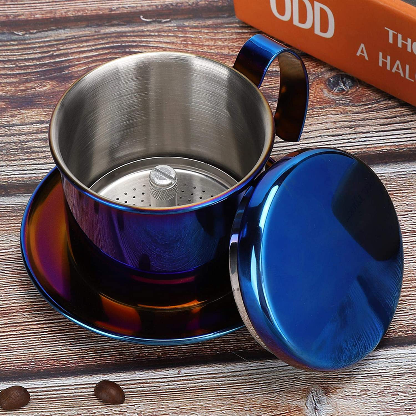 Rynx | Coffee Drip Filter Pot Stainless Steel Vietnamese Style Coffee Maker Pot Coffee Drip Brewer for Home Kitchen Office Outdoor (blue)