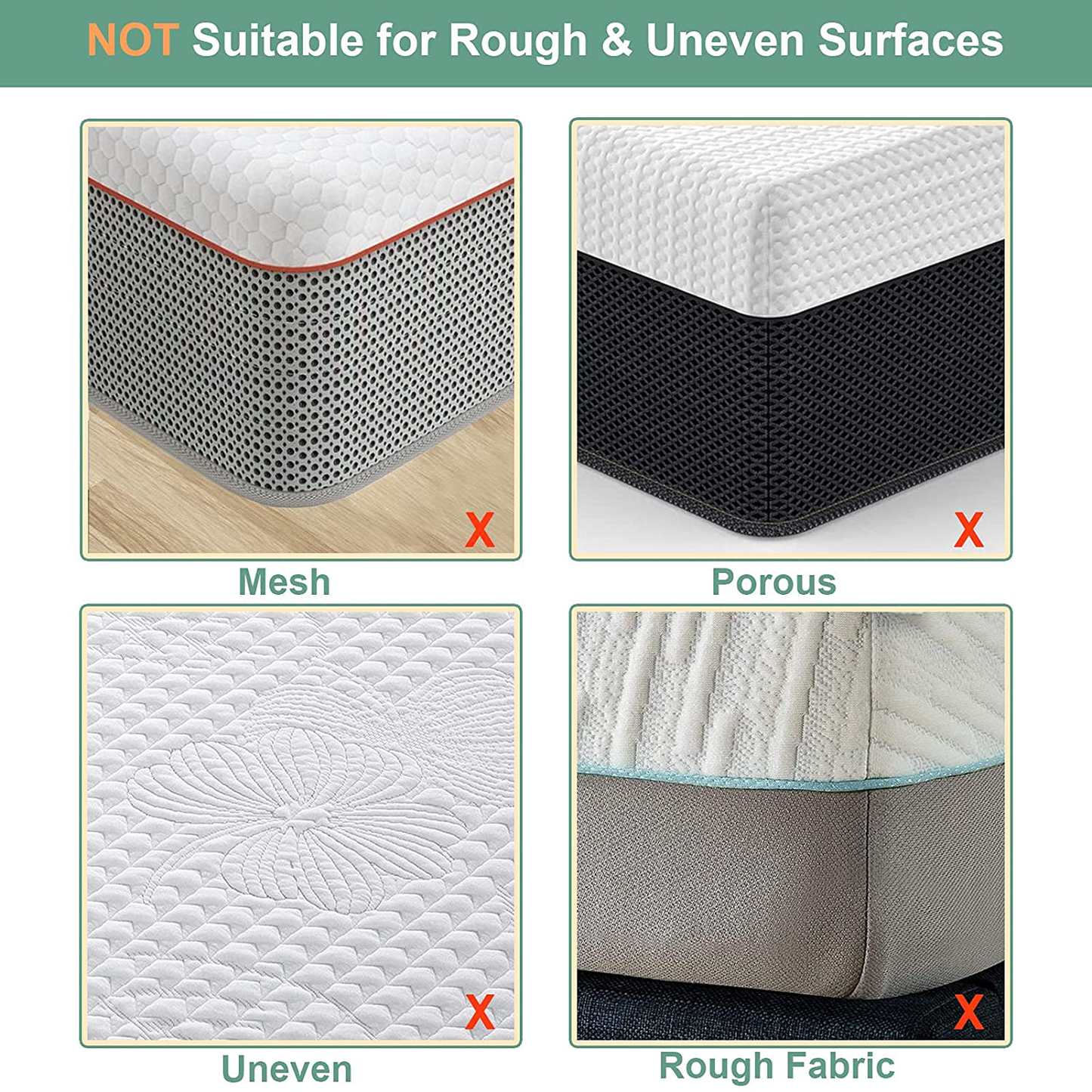 Rynx | TEUVO Non-Slip Mattress Protector, Keep the Mattress in Place for a Good Night's Sleep, Velcro with Adhesive for Mattresses with Smooth Surfaces, 11CM Wide and 2M Long