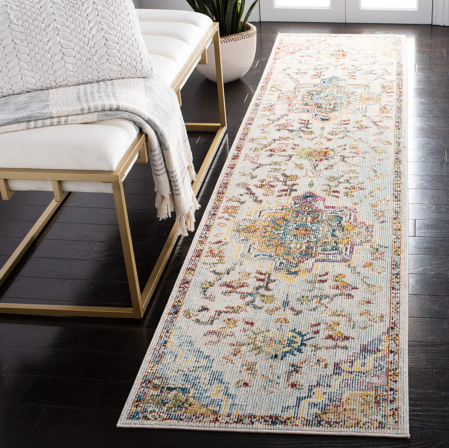 Rynx | Safavieh Crystal Collection CRS501M Boho Chic Oriental Medallion Worn Non-Shedding Stain Resistant Living Room Bedroom Runner, 2'2" x 7', Light Blue / Gray