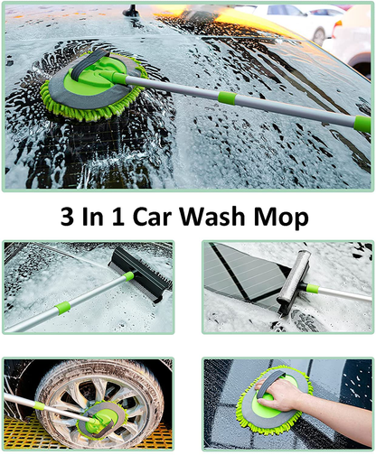 Rynx | Forcar 15pcs Car Cleaning Kit, Car Wash Brush With 43" Long Handle, Chenille Microfiber Glove, Extendable Long Pole Window Water Scraper For Interior And Exterior Car Detailing Kit