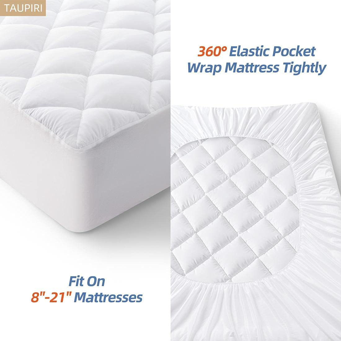 Rynx | Taupiri Twin XL Quilted Mattress Pad Cover with Deep Pocket (8"-21"), Cooling Soft Pillowtop Mattress Cover, White