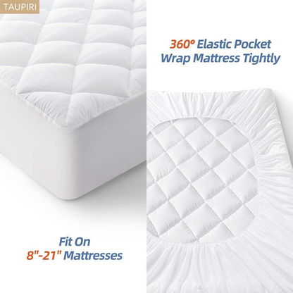 Rynx | Taupiri Twin XL Quilted Mattress Pad Cover with Deep Pocket (8"-21"), Cooling Soft Pillowtop Mattress Cover, White