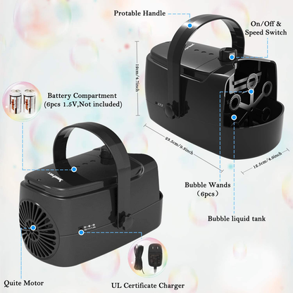 Rynx | Bubble Machine Durable Automatic Bubble Maker, 4800+ Bubbles Per Minute Bubbles for Kids Toddlers Bubble Maker Powered by Plug or Batteries Bubble Toys for Indoor Outdoor Birthday Party