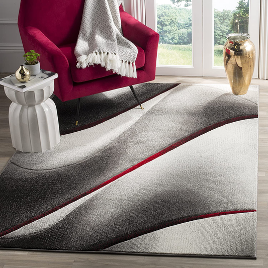 Rynx | Safavieh Hollywood Collection HLW712K Mid-Century Modern Non-Shedding Stain Resistant Living Room Bedroom Area Rug, 4' x 4' Square, Gray / Red
