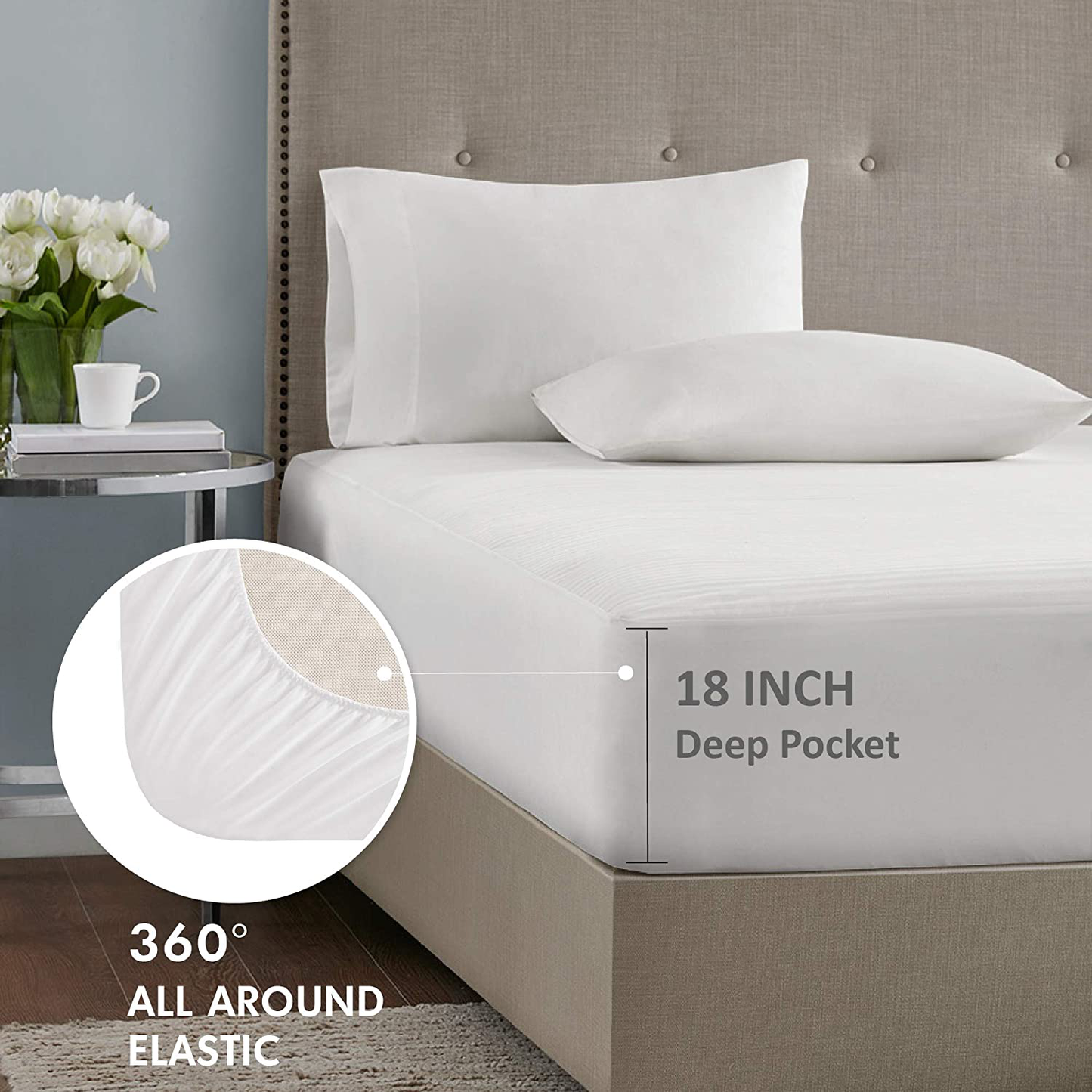 Rynx | Serta Waterproof Mattress Pad - Cotton Blend Electric Bed Warmer With 10 Heat Settings Control Zero Radiation, Automatic Shut-off, 18" Deep Fully Fitted Elastic Pocket, Twin XL, White