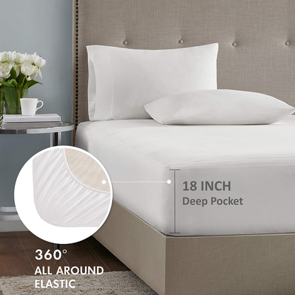 Rynx | Serta Waterproof Mattress Pad - Cotton Blend Electric Bed Warmer With 10 Heat Settings Control Zero Radiation, Automatic Shut-off, 18" Deep Fully Fitted Elastic Pocket, Twin XL, White