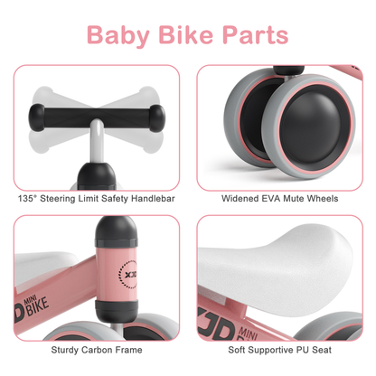 Rynx | Balance Bike Baby Push Walker Without Pedals Infant Bike with 4 Wheels