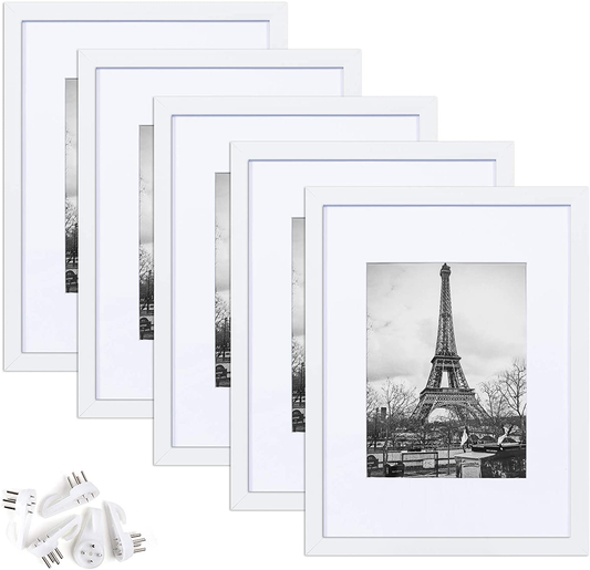 Rynx | Upsimples 9x12 Picture Frame Set For 5, Display Pictures 6x8 With Mat Or 9x12 Without Mat, Wall Gallery Photo Frames, White