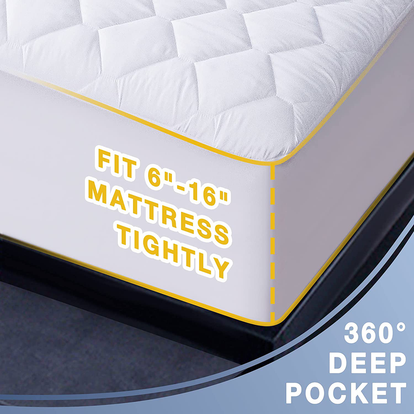 Rynx | Waterproof mattress protector kingsize, soft and breathable quilted mattress protector, 6''-18'' deep pocket tailored mattress cover, white