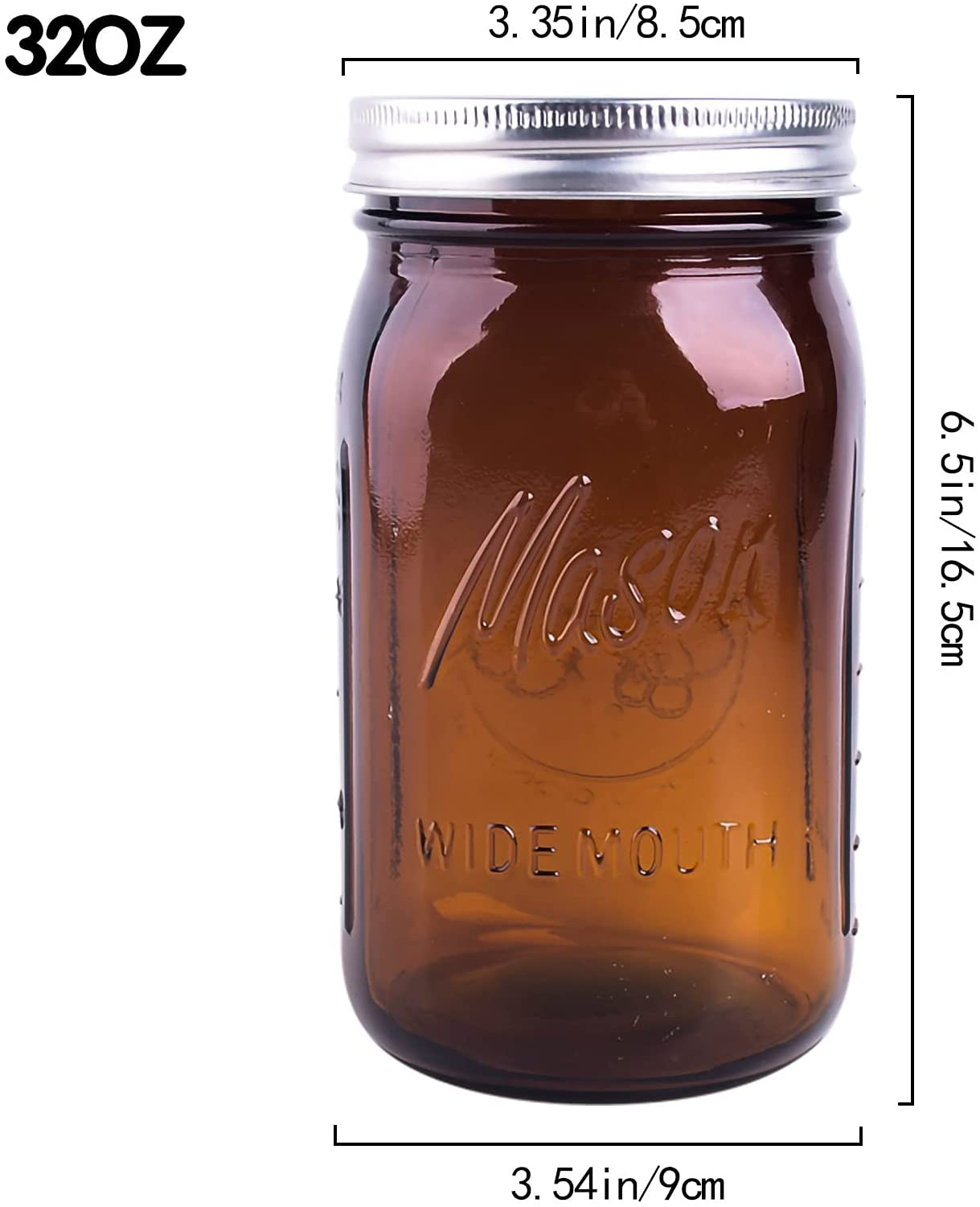 Rynx | Eleganttime Amber Glass Mason Jars 32 Oz Wide Mouth With Airtight Lids And Bands 6 Pack Large Glass Canning Mason Jars With Lids Quart Wide Mason Jars, Great For Canning Jar Pickle Fermenting Jam Jar