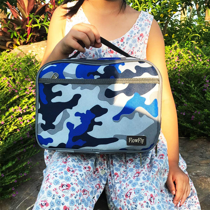 Rynx | Flowfly Kids Lunch Box Insulated Soft Bag Mini Cooler Back To School Thermal Meal Tote Kit For Girls, Boys, Camo, With Free Us Flag Badge