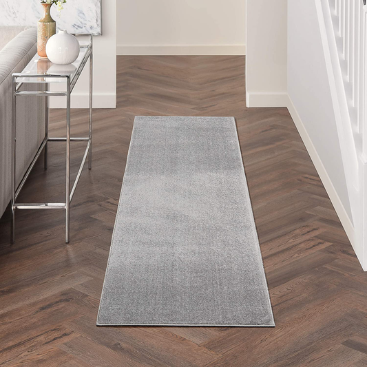 Rynx | Nourison Essentials Solid Contemporary Silver Grey 2'X6' Runner Carpet, 2' X 6'