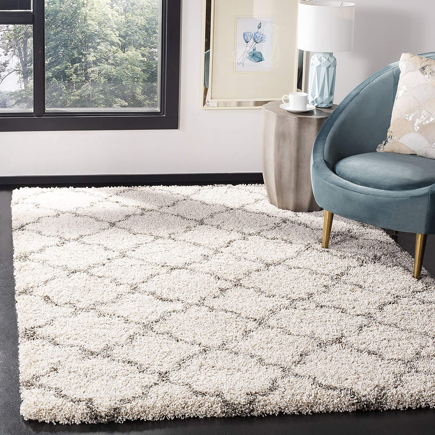 Rynx | Safavieh Hudson Shag Collection Sgh282l Morocco Trellis Non-Shedding Living Room Bedroom Dining Room Hallway Plush 2-Inch Thick Accent Mat, 2'3" X 3'9", Slate Blue / Ivory