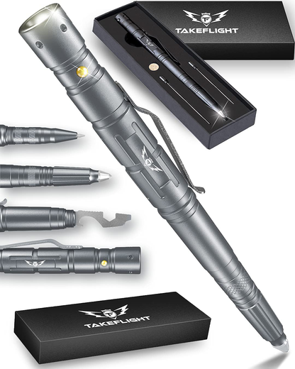 Rynx | TAKEFLIGHT Tactical Pen Survival Gear – Aviation Grade Aluminum LED Tactical Flashlight Multitool – Sturdy, Lightweight EDC Pen Survival Tool – Glass Breaker, Corkscrew, Screwdriver, Gift Box