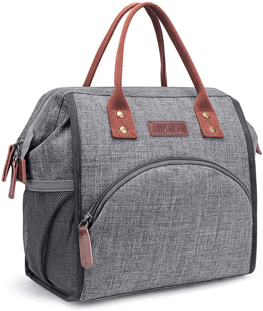 Rynx | Lokass Lunch Bag Insulated Lunch Box Wide-Open Lunch Tote Bag Large Drink Holder Durable Nylon Thermal Snacks Organizer For Women Men Adults College Work Picnic Hiking Beach Fishing, Gray