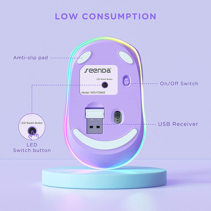 Rynx | Seenda Wireless Mouse, Ultra Silent LED Wireless Mouse with USB Receiver and 3 Adjustable DPI for Kids Laptop Computer Chromebook (Purple)