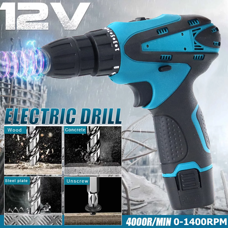 Rynx | 12V Wireless Drill with 42 Accessories with 3/8" Tool-less Chuck, 2 Speeds, 18+1 Positions, Built-in LED