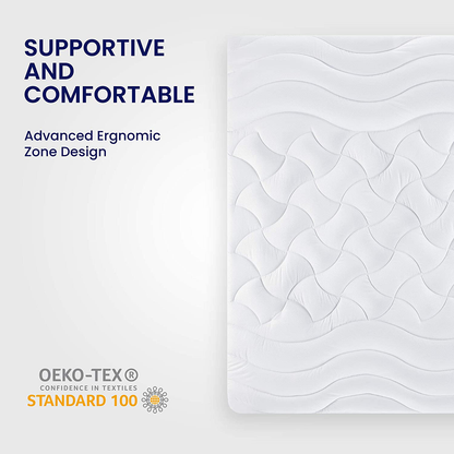 Rynx | SLEEP ZONE Premium Mattress Protector Cooling Overfilled Fluffy Soft Top Zone Design Up to 21 Inches Deep Pocket with Elastic Skirt, Gray, Queen