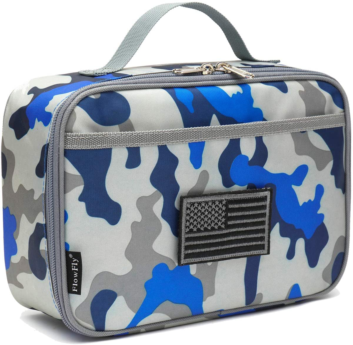 Rynx | Flowfly Kids Lunch Box Insulated Soft Bag Mini Cooler Back To School Thermal Meal Tote Kit For Girls, Boys, Camo, With Free Us Flag Badge