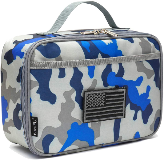 Rynx | Flowfly Kids Lunch Box Insulated Soft Bag Mini Cooler Back To School Thermal Meal Tote Kit For Girls, Boys, Camo, With Free Us Flag Badge