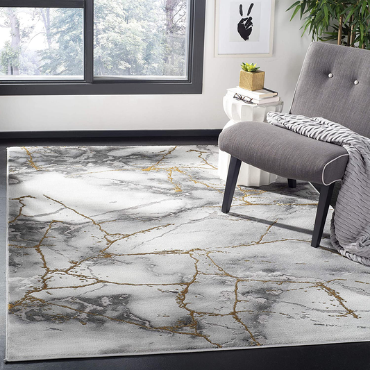 Rynx | Safavieh Craft Collection CFT877F Modern Abstract Non-Shedding Stain Resistance Living Room Bedroom Area Rug, 2'7" x 5', Gray / Gold