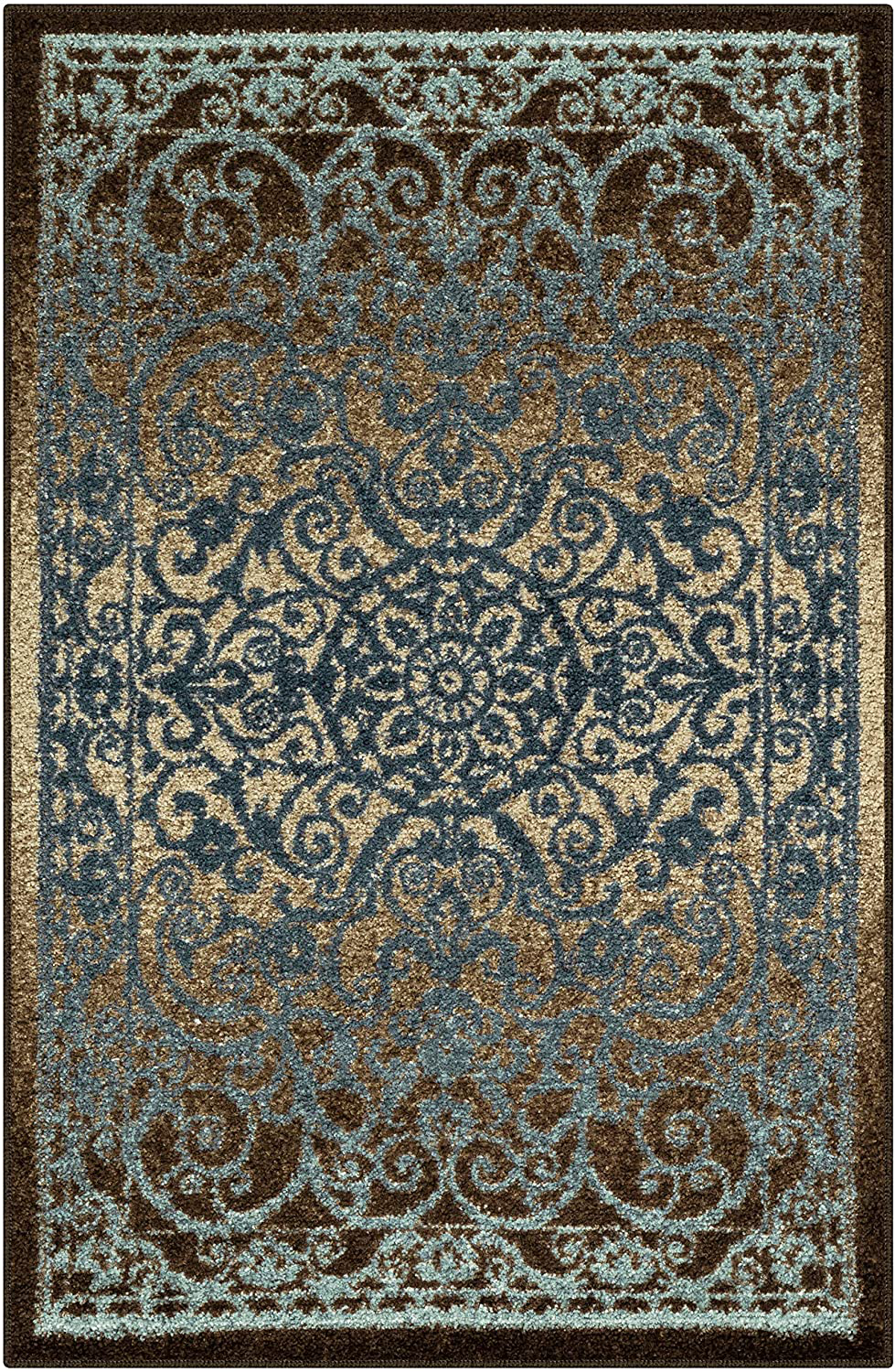 Rynx | Maples Rugs Pelham Vintage Kitchen Rugs Non-Slip Accent Rug [Made in the USA], 2'6 x 3'10, Blue/Nut