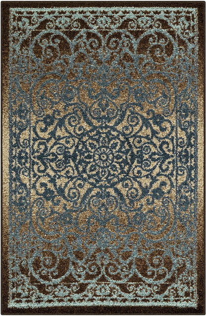 Rynx | Maples Rugs Pelham Vintage Kitchen Rugs Non-Slip Accent Rug [Made in the USA], 2'6 x 3'10, Blue/Nut