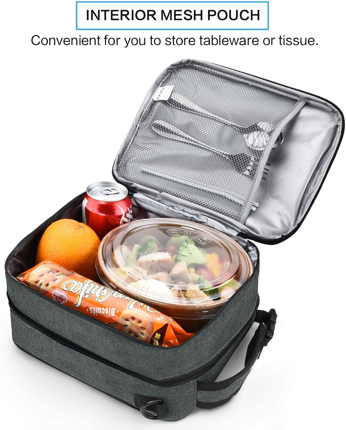 Rynx | Expandable insulated lunch bag, leak-proof flat lunch cooler tote with shoulder strap for men and women, suitable for work and office by Tirrinia, dark gray