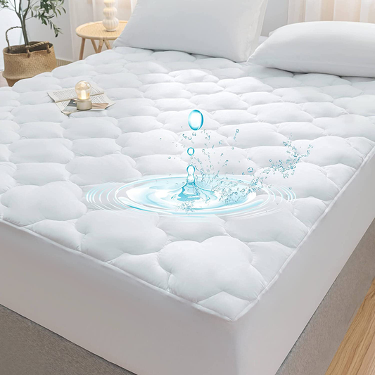Rynx | WhatsBedding Waterproof Mattress Protector Queen Size Cotton Top Down Alternative Filling Pillow Top Mattress Protector Cover-Fitted Quilted (Queen Mattress Protector)